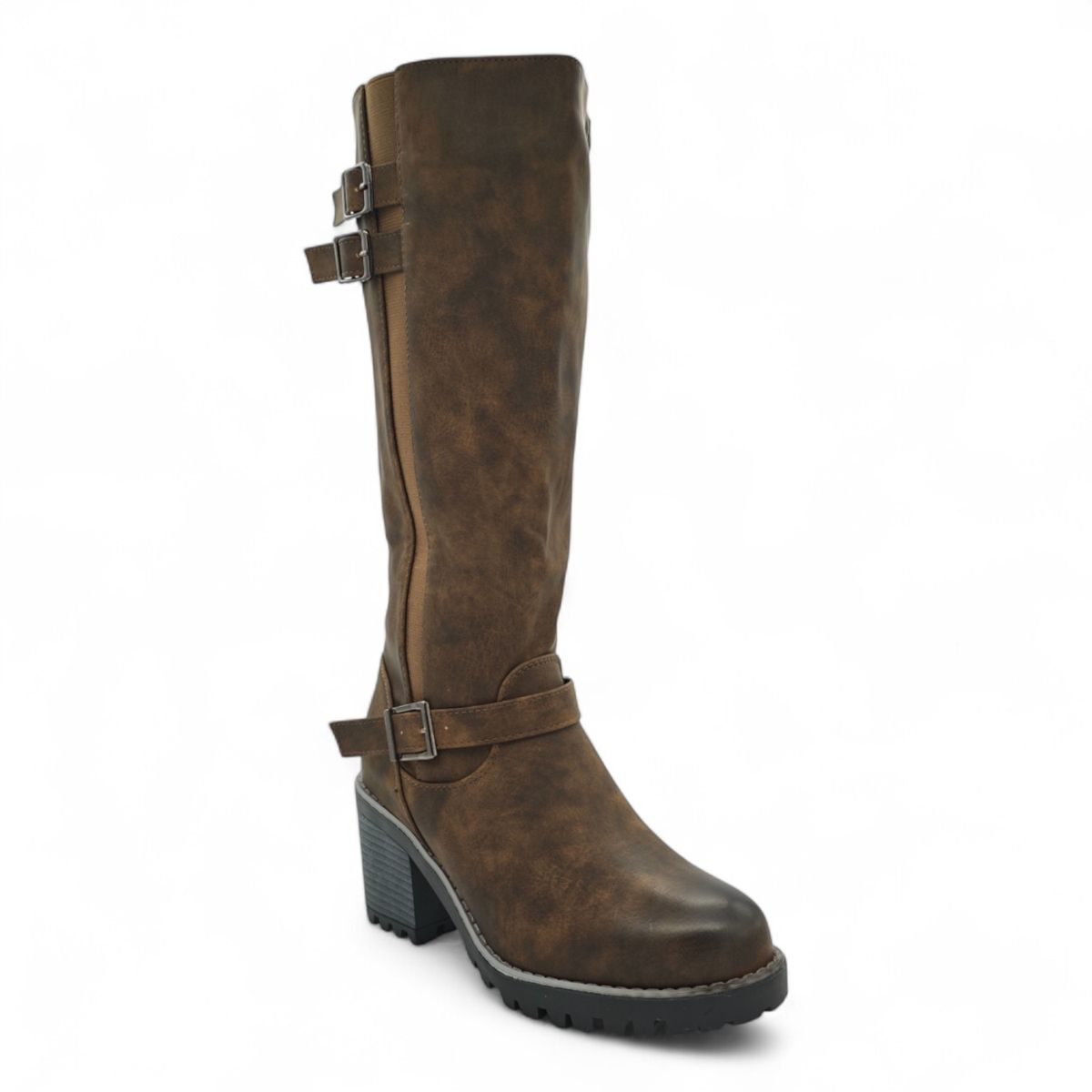 Women Knee-High Block Heel Boots with Buckle