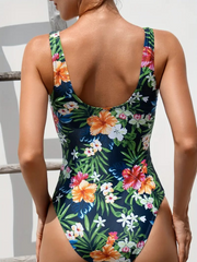 Floral One-Piece Swimsuit – Navy Tropical Print