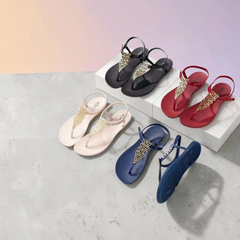 Geometric Gold Accent Jelly Sandals