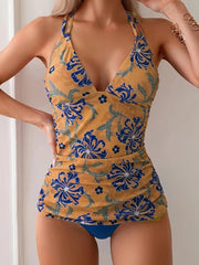 Mustard Floral Tummy Control Tankini Set