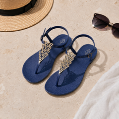 Geometric Gold Accent Jelly Sandals