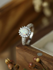 925 Sterling Silver Australian Opal Sunflower Ring with CZ Stones