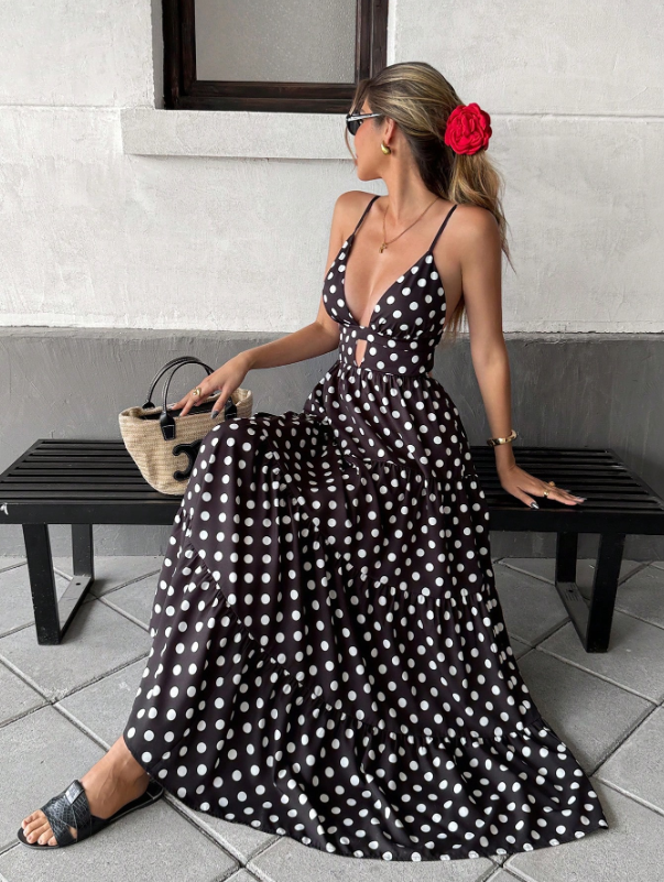 Polka Breeze Spaghetti Strap Maxi Dress