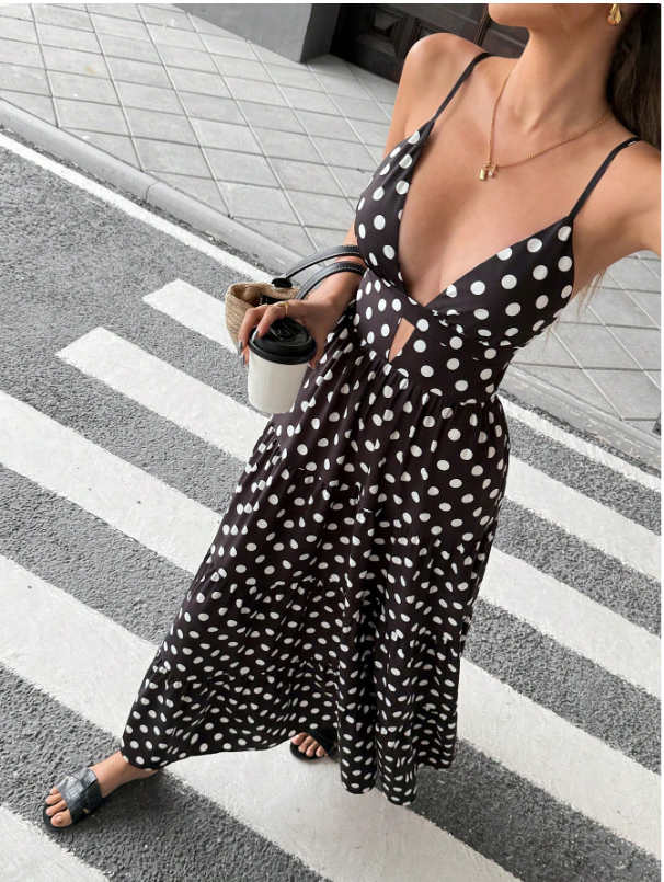 Polka Breeze Spaghetti Strap Maxi Dress