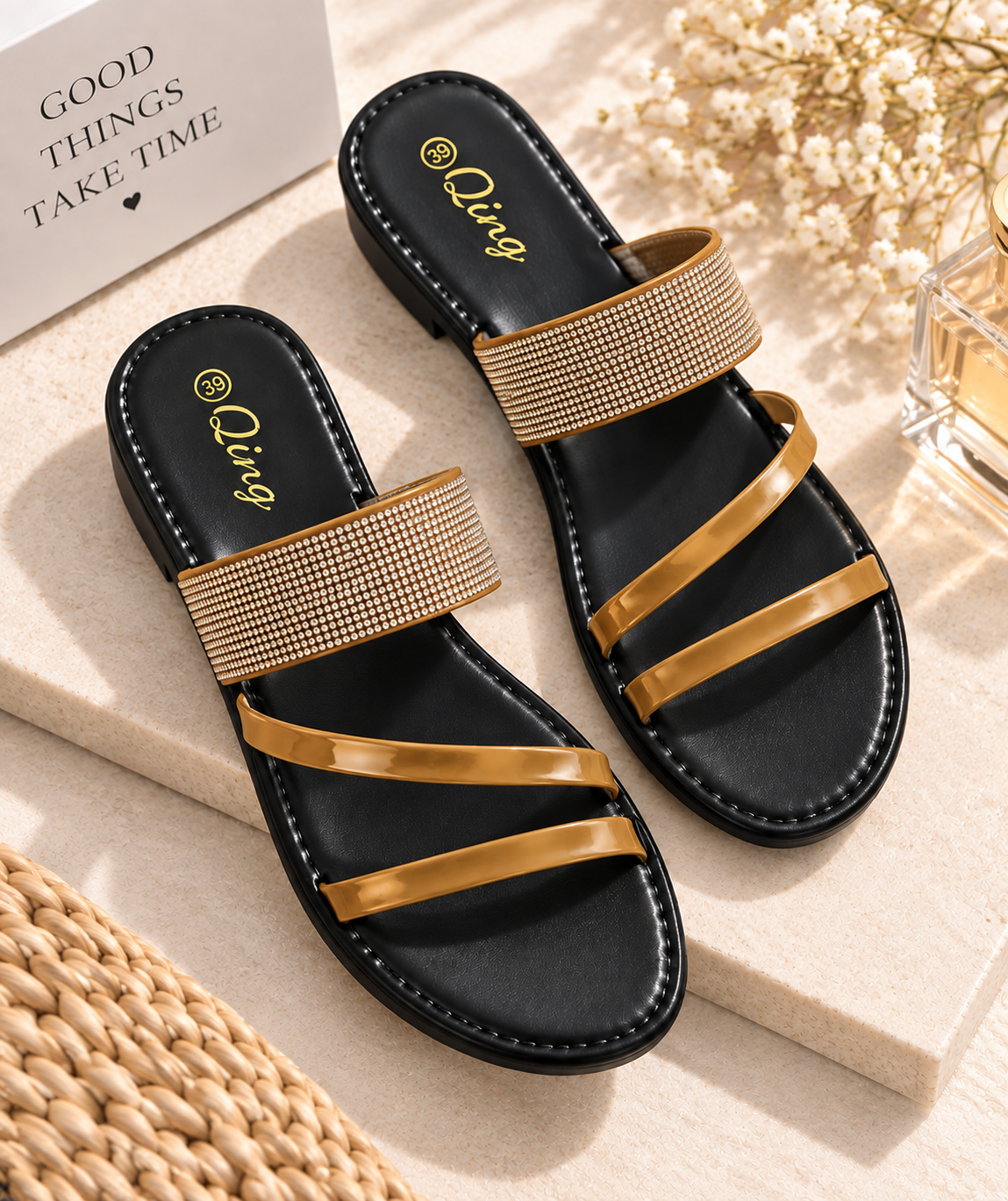 Rhinestone Cross Strap Sandals | PLEASE SIZE UP 1 SIZE