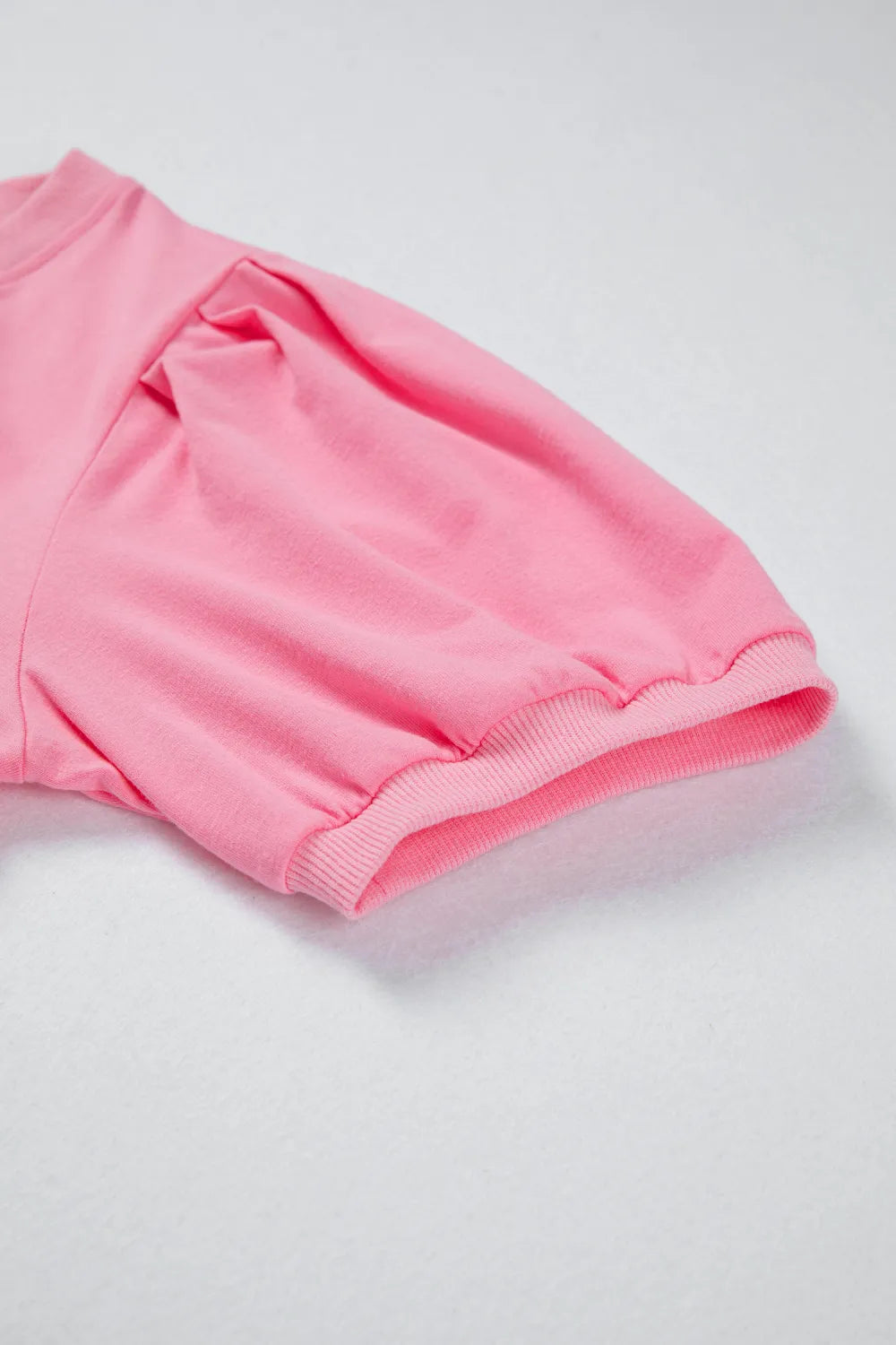 Bonbon Solid Color V-Neck Short Puff Sleeve Blouse