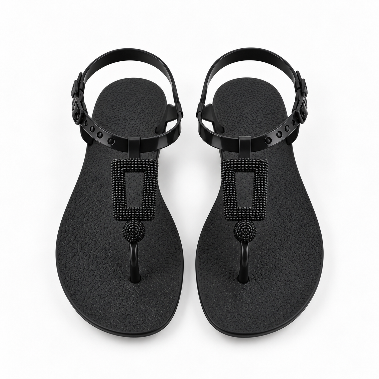 Square Detail Flat Ankle Strap Sandals  | PLEASE SIZE UP 1 SIZE