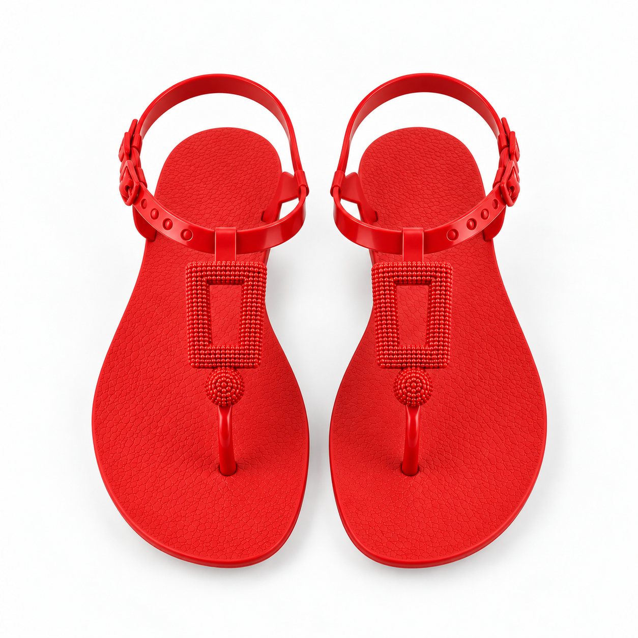 Square Detail Flat Ankle Strap Sandals  | PLEASE SIZE UP 1 SIZE