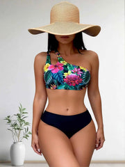 Tropical Floral One Shoulder Bikini Set