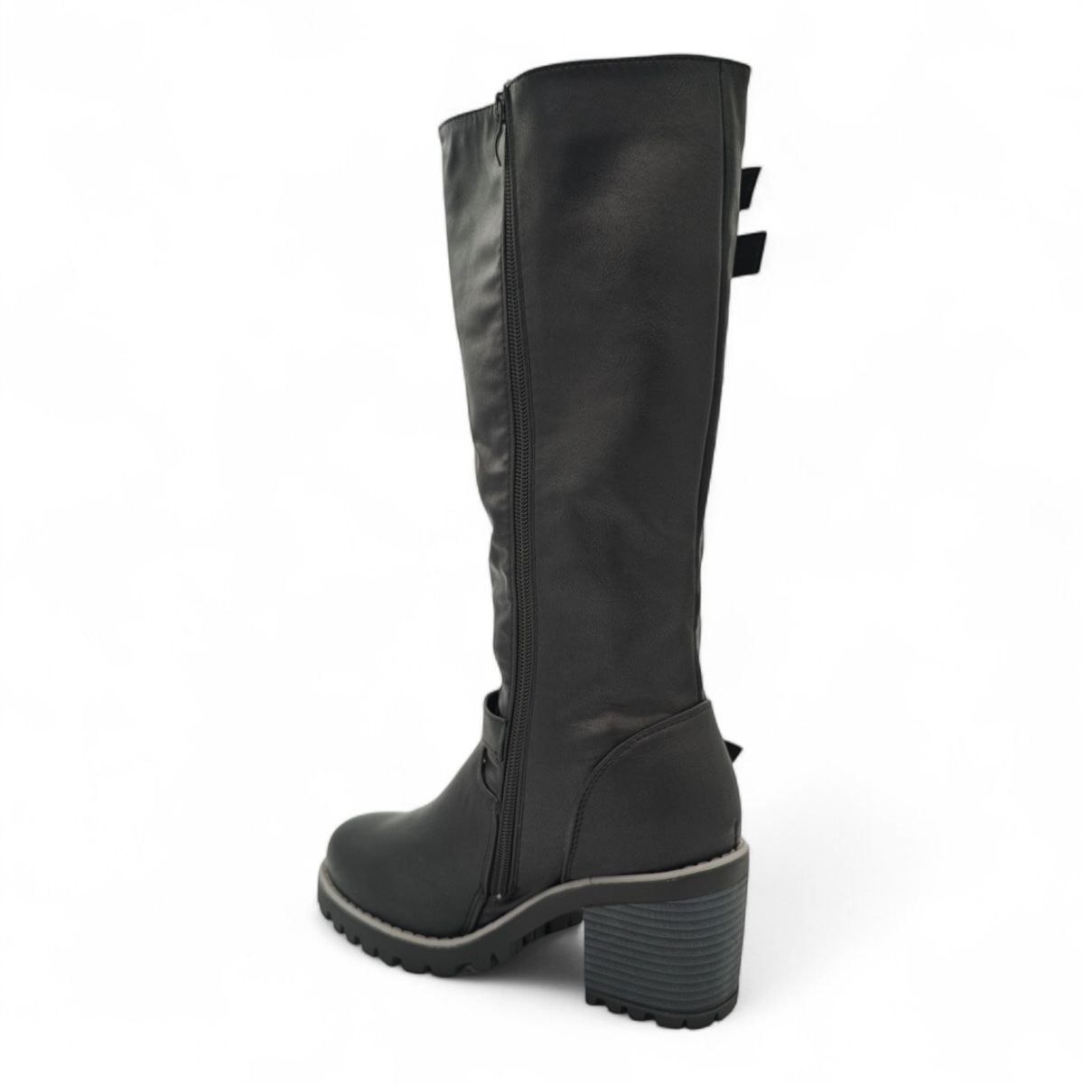Women Knee-High Block Heel Boots with Buckle