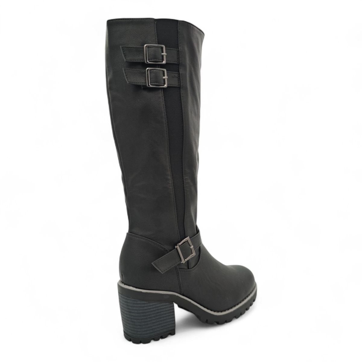 Women Knee-High Block Heel Boots with Buckle
