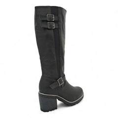 Women Knee-High Block Heel Boots with Buckle