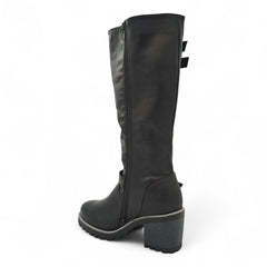 Women Knee-High Block Heel Boots with Buckle