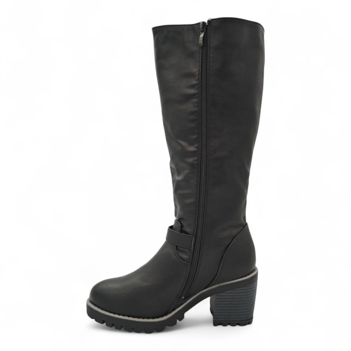 Women Knee-High Block Heel Boots with Buckle