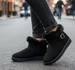 Women’s Faux Fur Winter Ankle Boots – Cozy Buckle Snow Boots