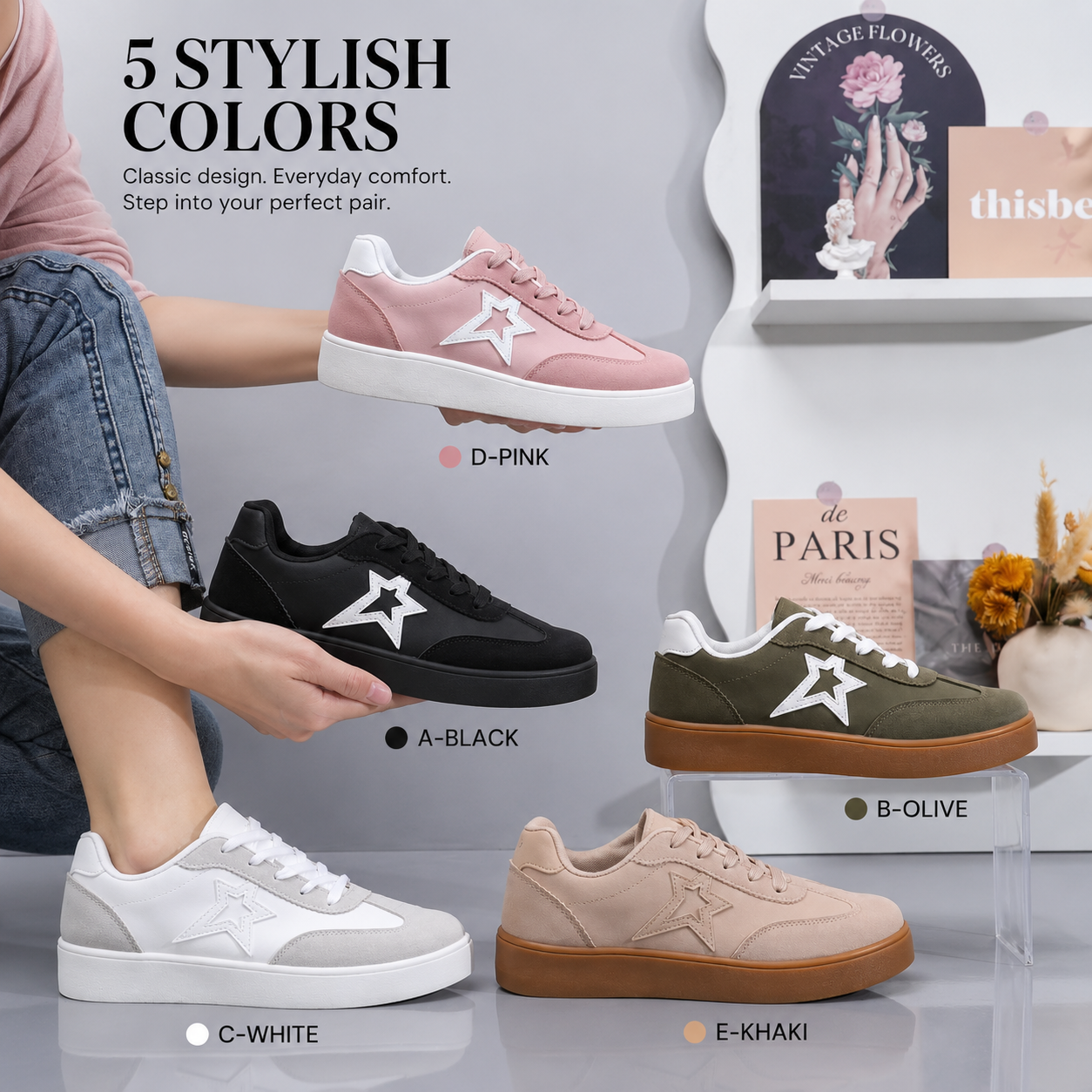 Women's White Star Detail Sneakers