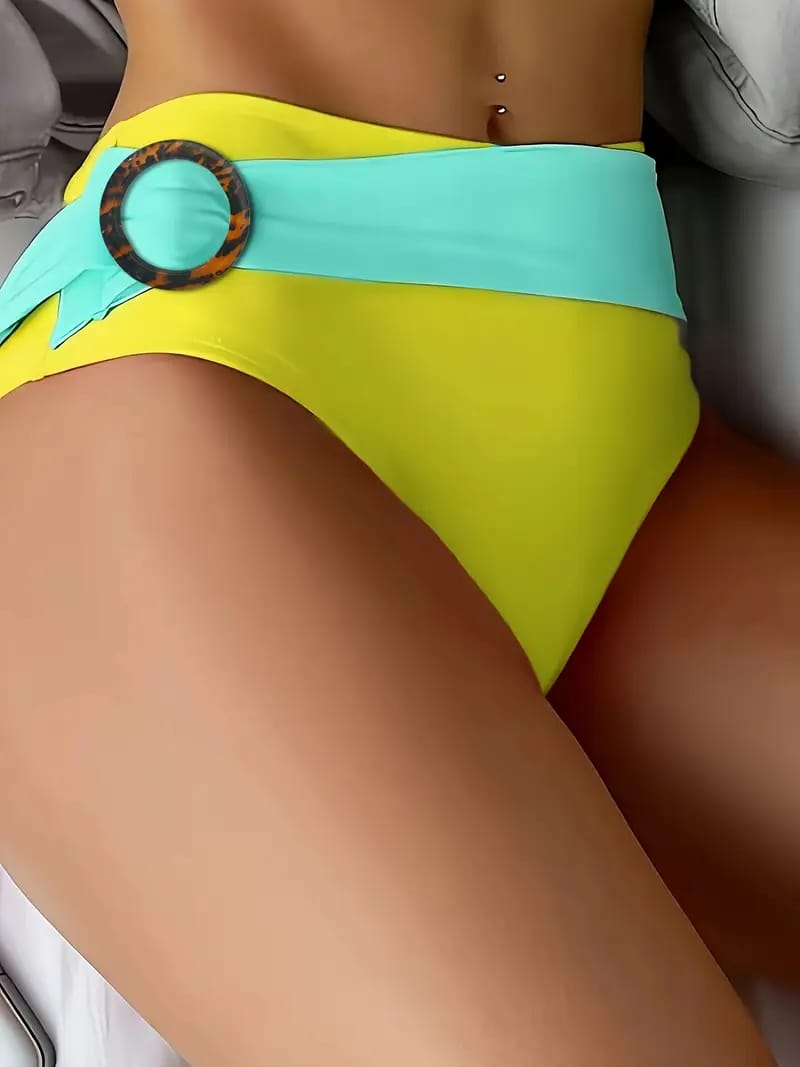 Colour Block Wrap Waist Bikini Set