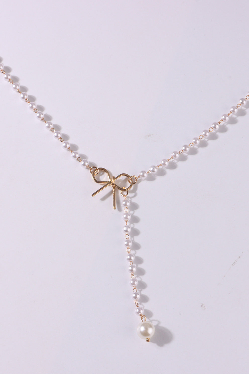 Gold Plated Bow Decor Pearl Chaining Necklace