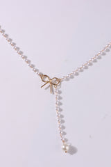Gold Plated Bow Decor Pearl Chaining Necklace