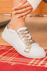 White Leopard Print Glitter Patched PU Leather Lace-up Shoes