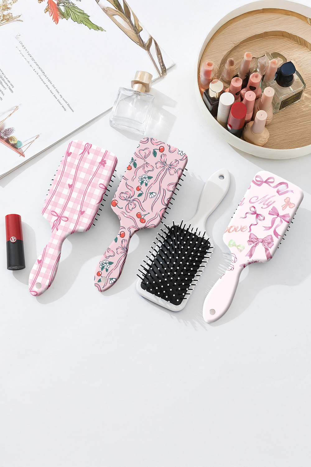 Pink Bow Print Anti-Static Air Cushion Comb
