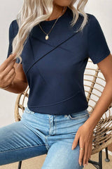 Dirty blue Solid Color Toothpick Stripe Round Neck T Shirt