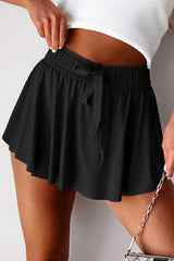 Black Drawstring Elastic Waistband Lined Tennis Skorts