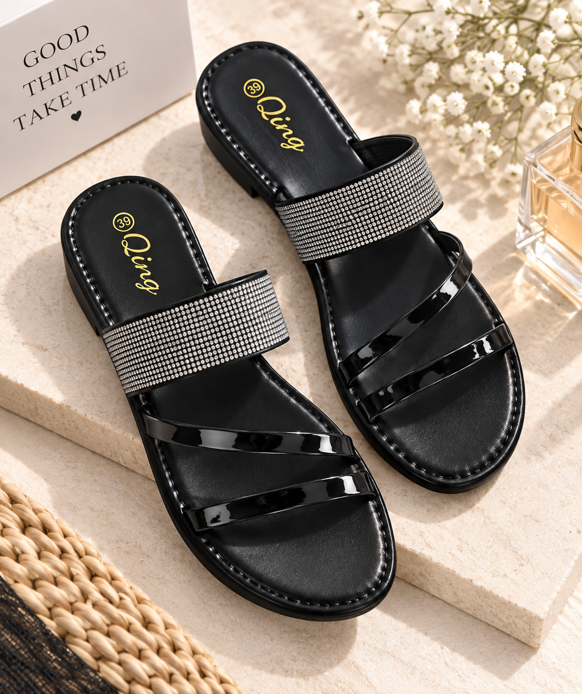 Rhinestone Cross Strap Sandals | PLEASE SIZE UP 1 SIZE