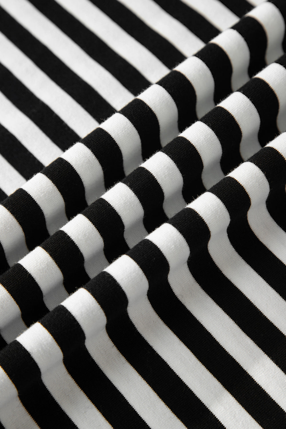 Black Striped Print V Neck Delicate Trim Casual Tee