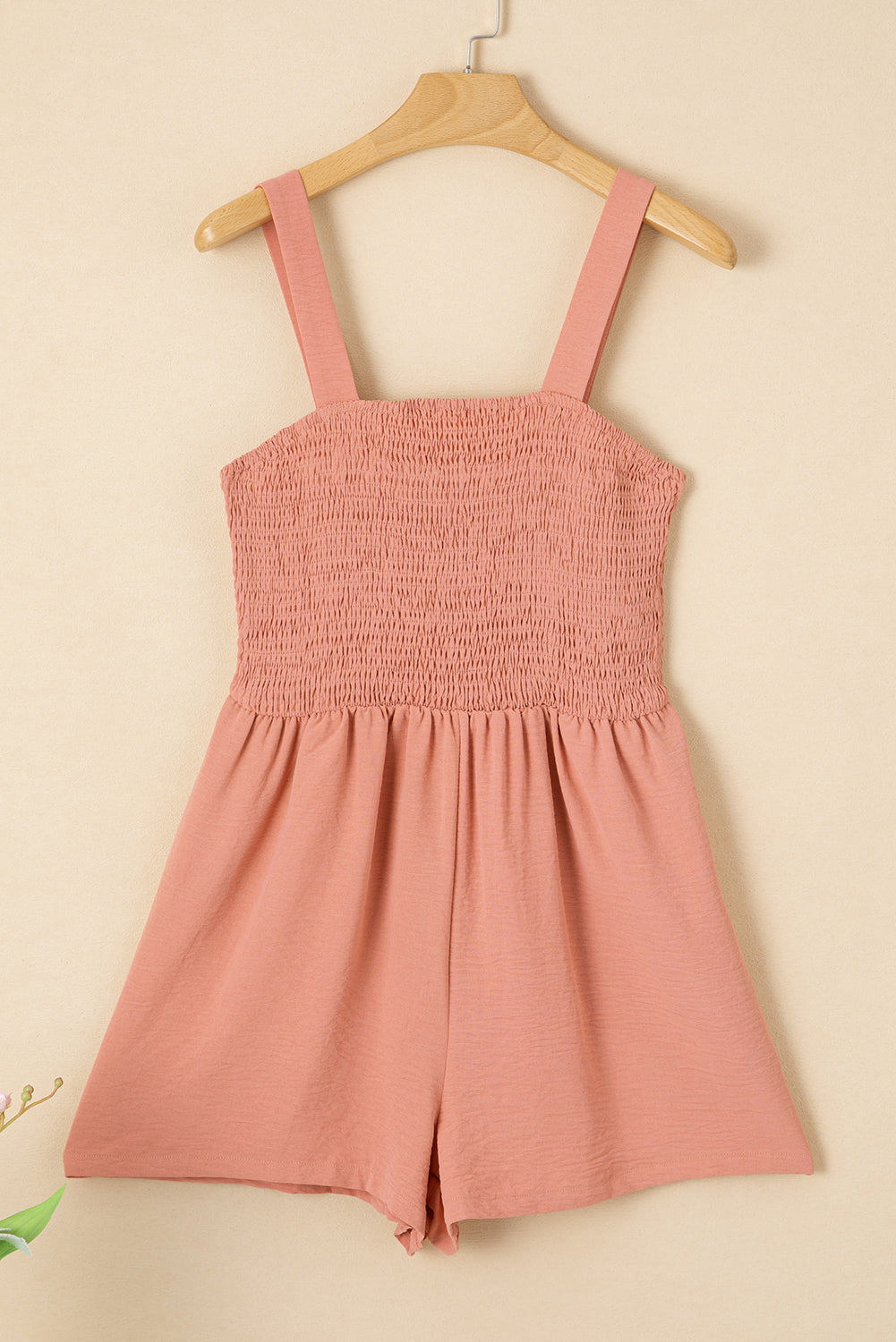 Apricot Pink Casual Pocketed Smocked Sleeveless Romper