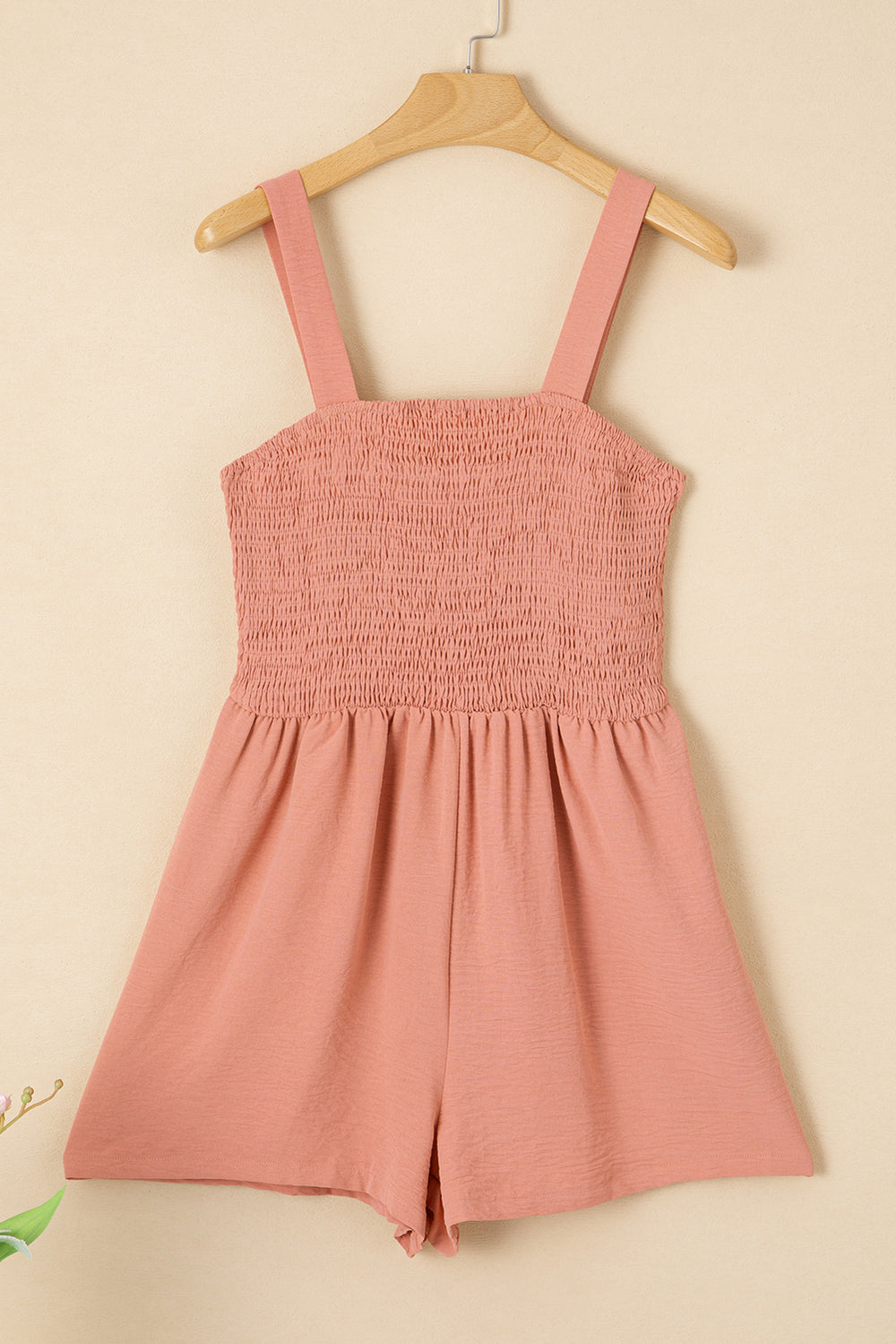 Apricot Pink Casual Pocketed Smocked Sleeveless Romper