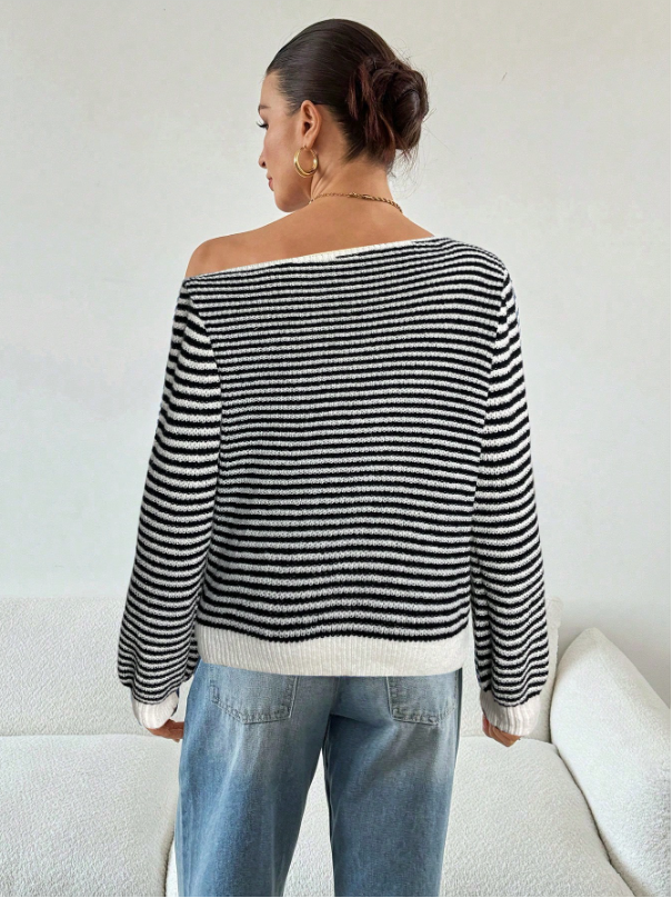 The Coastal Chic Asymmetric Knit – Black & White
