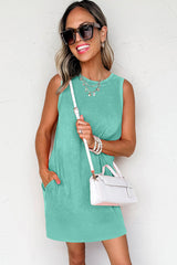 Sea Green Mineral Wash Tank Mini Dress with Pockets