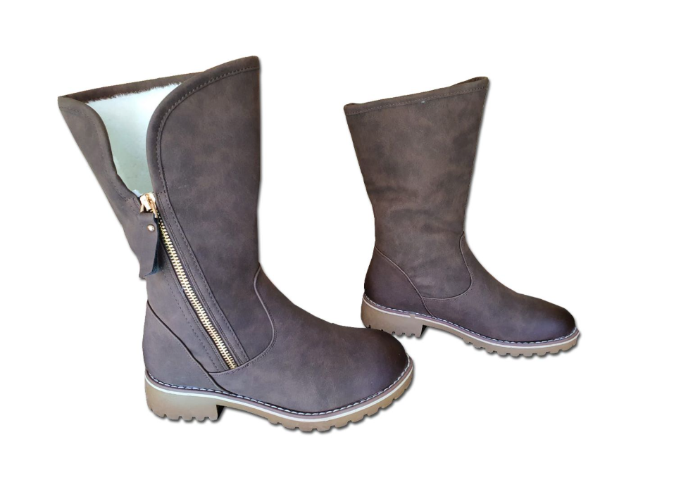 TC Fur Nubuck Mid-Calf Zip Boots for Women