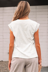 White Lace Patchwork Cap Sleeve Round Neck T Shirt