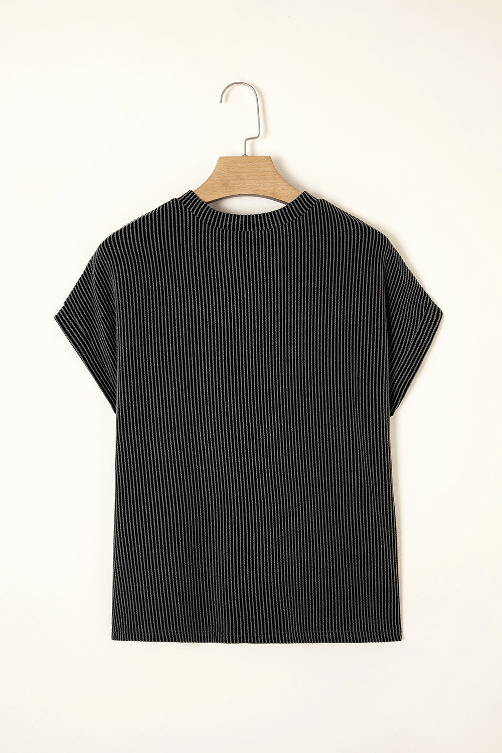 Carbon Grey Corded Knit Color Block Pocketed Crew Neck T Shirt