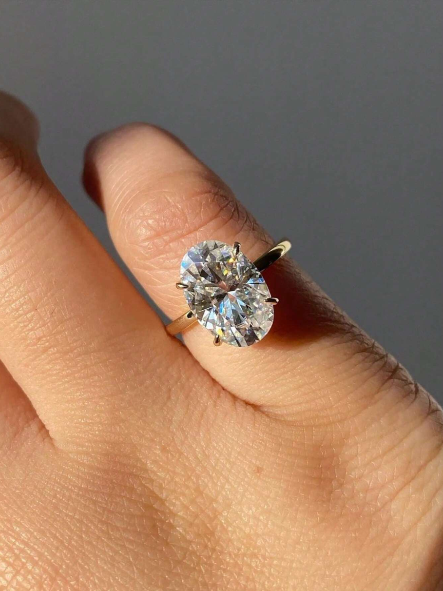 925 Sterling Silver Oval Cut Four Claw Solitaire Ring