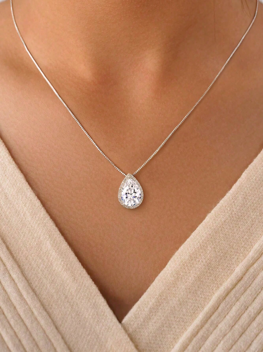 Esberry 925 Pure Silver Necklace Minimalist Teardrop Pendant Necklace