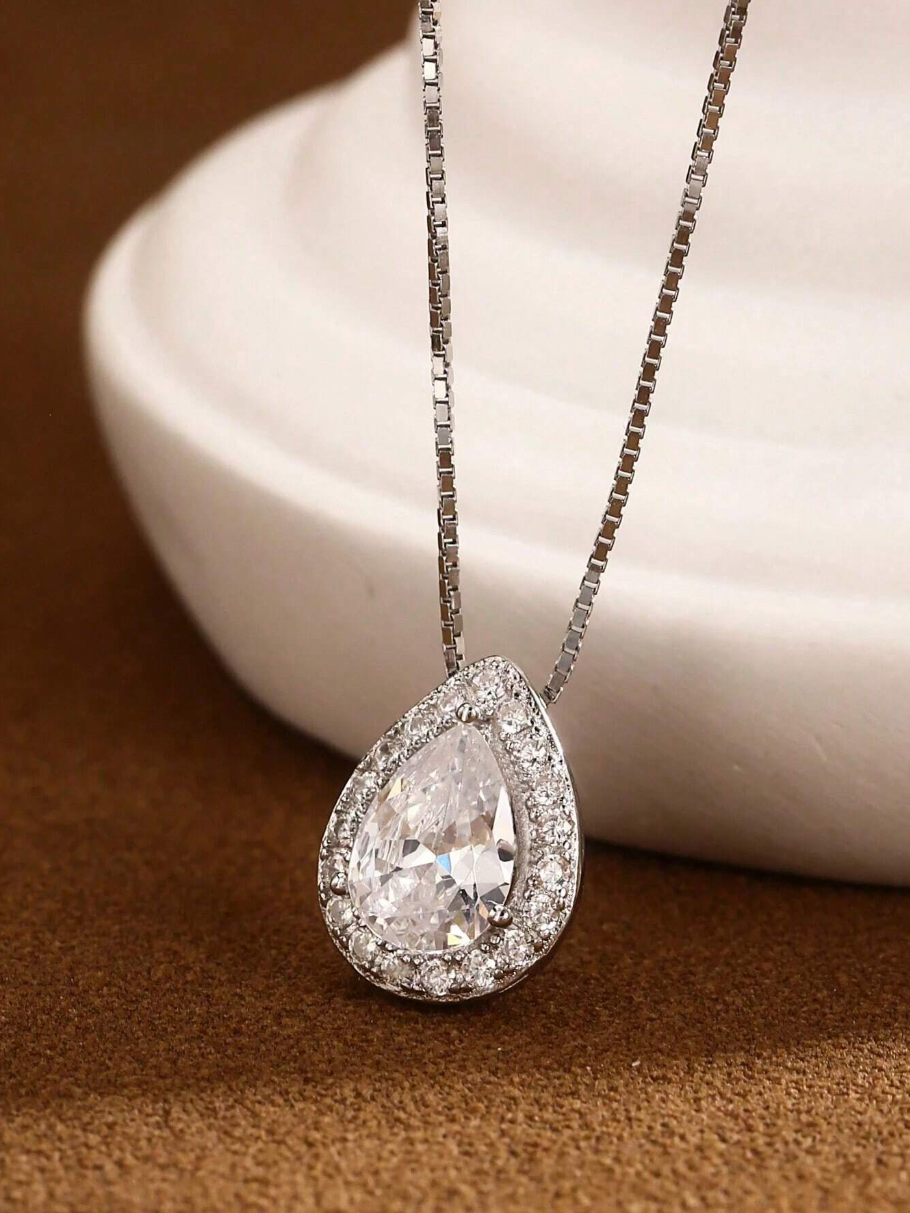 Esberry 925 Pure Silver Necklace Minimalist Teardrop Pendant Necklace