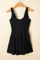 Black Adjustable Straps Cutout Ruched Knot Slit One Piece Swim Dress