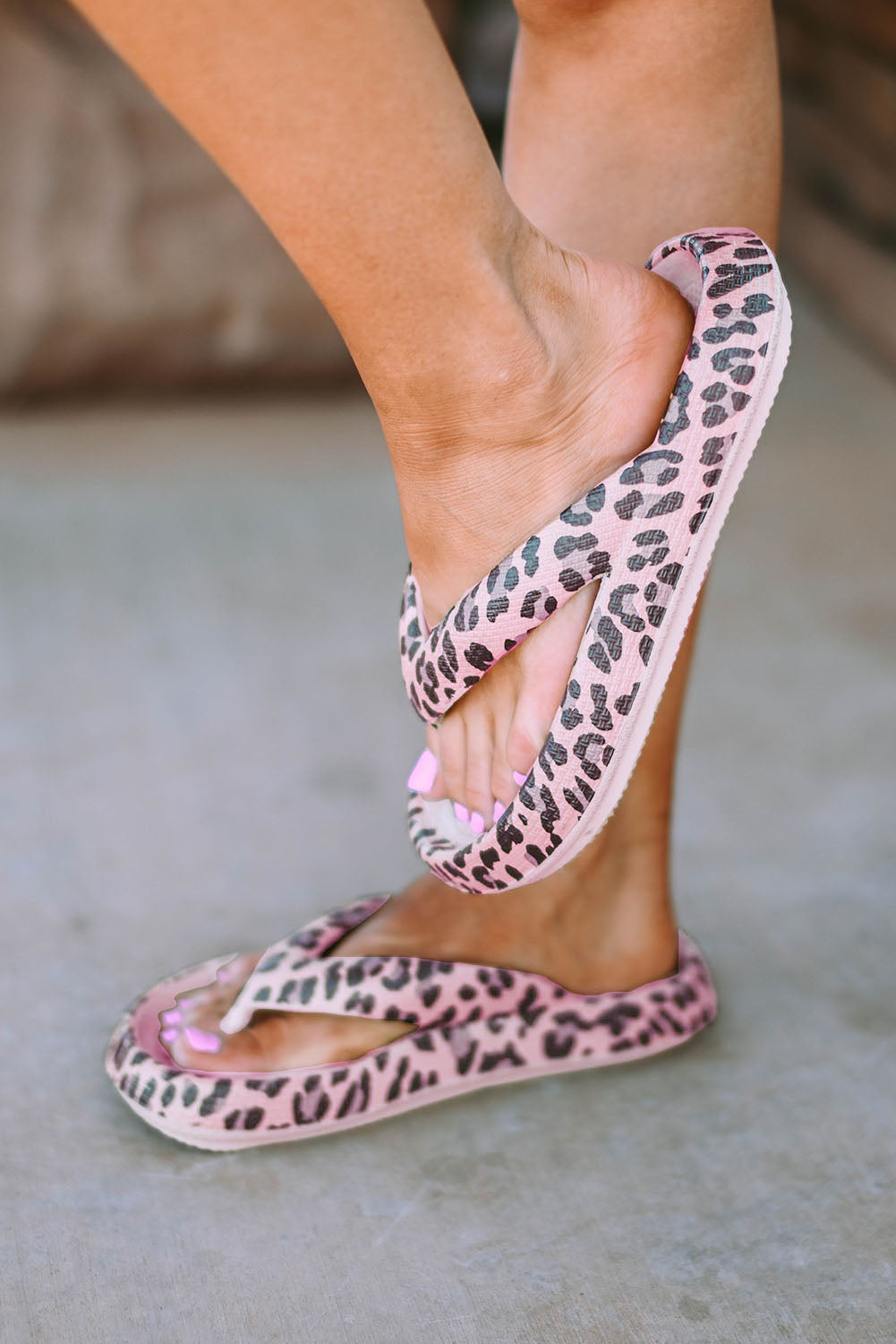 Pink Leopard Print Thick Sole Flip Flops