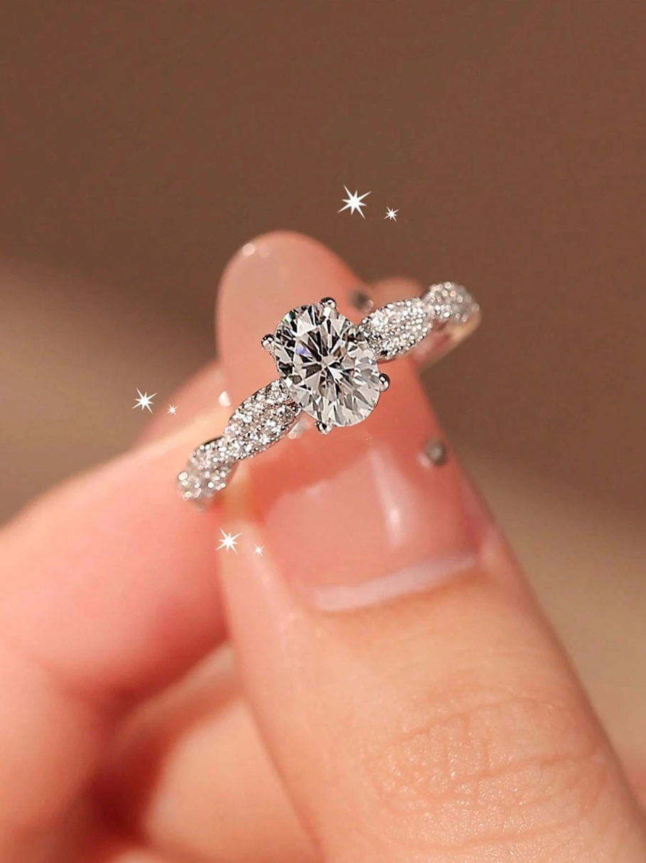 925 Sterling Silver Oval Cut Ring with CZ Side Stones