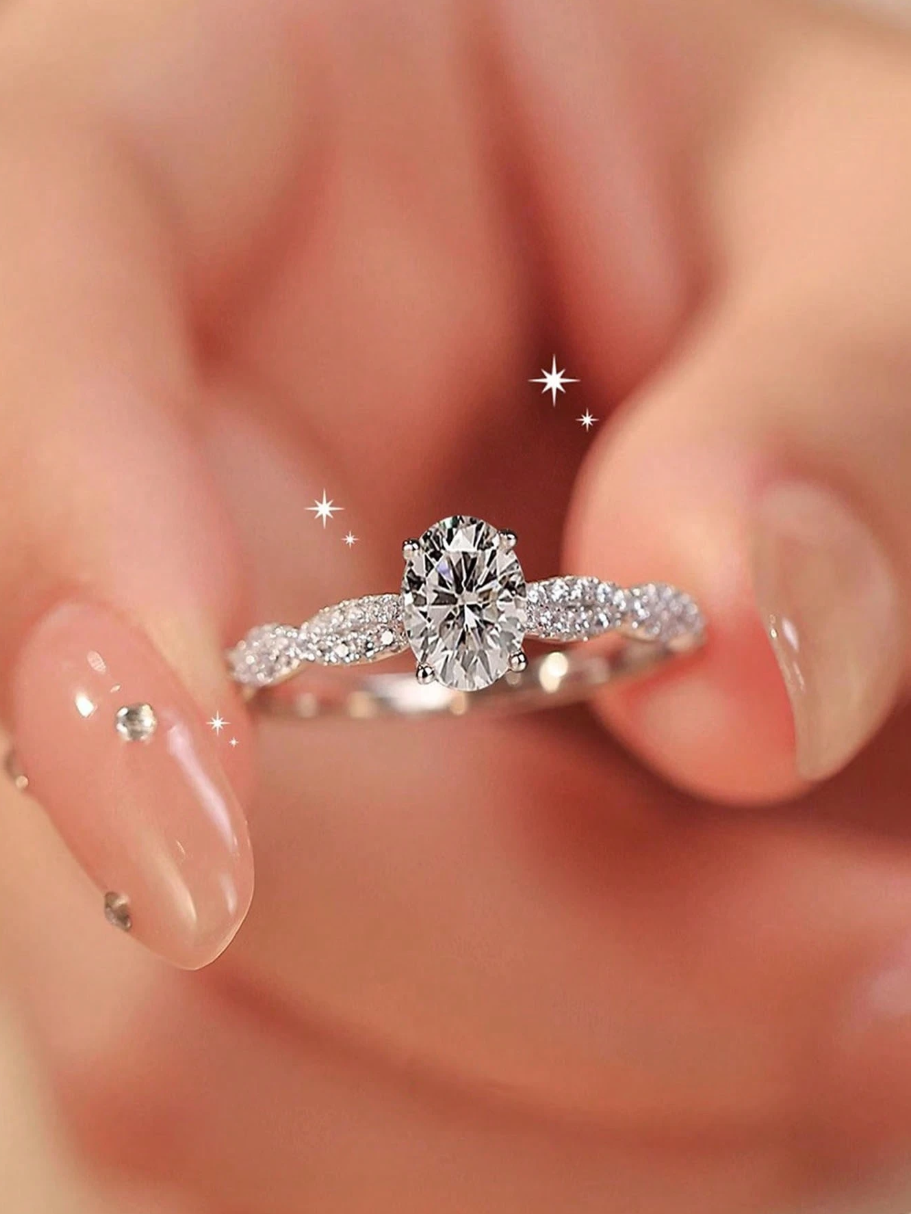 925 Sterling Silver Oval Cut Ring with CZ Side Stones