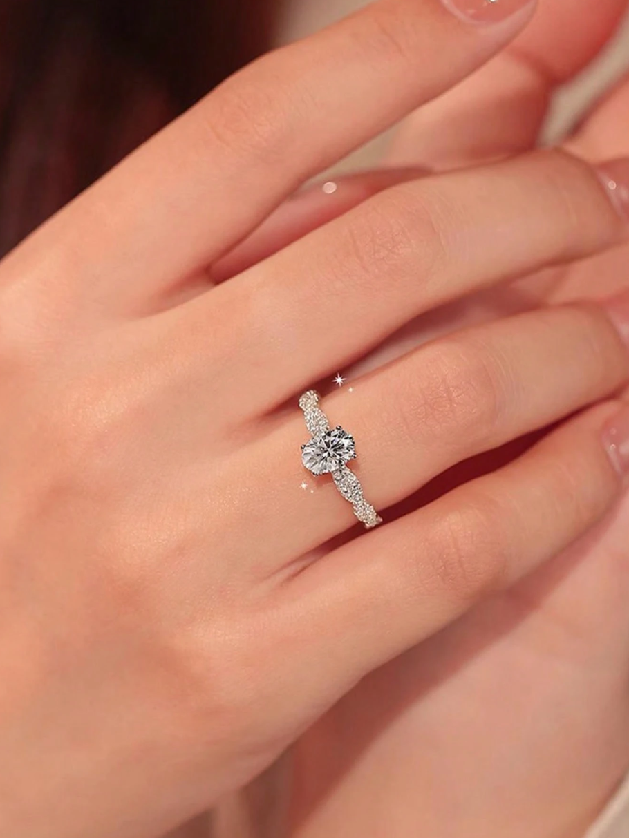 925 Sterling Silver Oval Cut Ring with CZ Side Stones