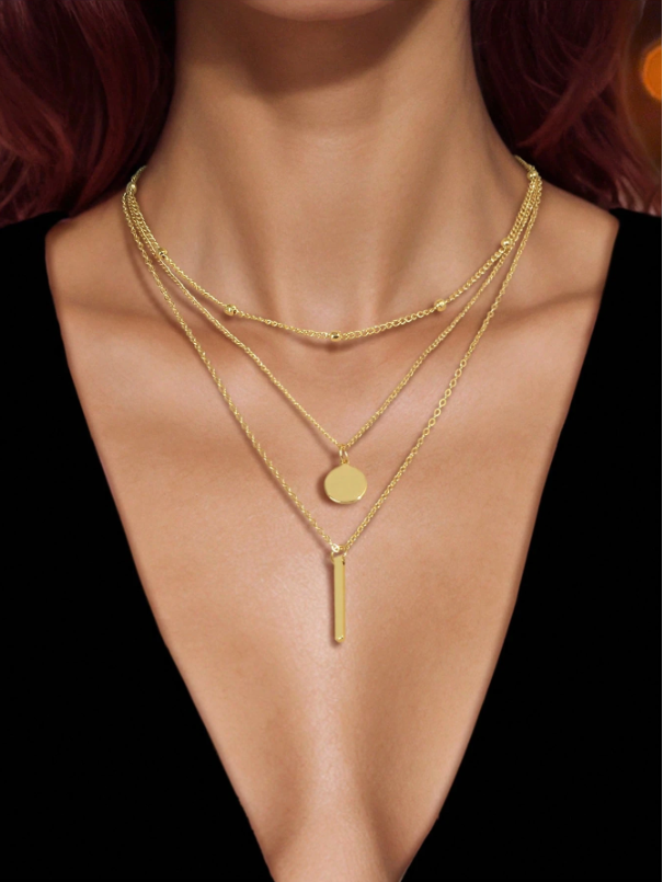 Gold Layered Circle Pendant Necklace