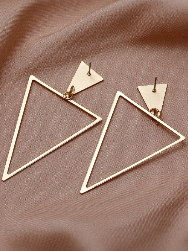 Golden Geo Triangle Drop Earrings