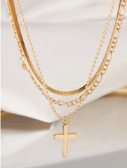 Gold Layered Cross Necklace Set