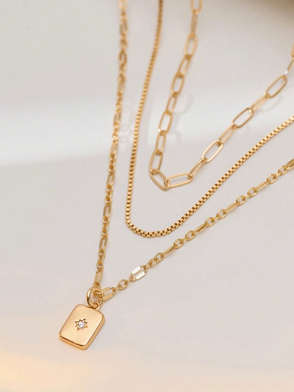 Gold Multi-Layer Pendant Necklace Set