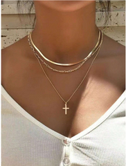 Gold Layered Cross Necklace Set