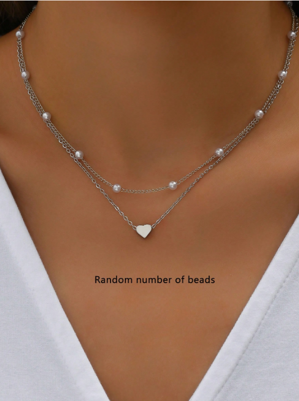 Heart and Pearl Detail 2pcs Layered Necklace